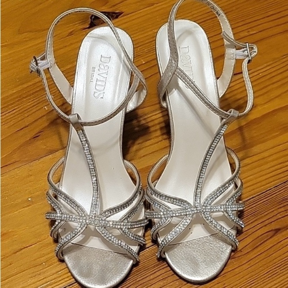 David's Bridal Metallic Strappy Heels